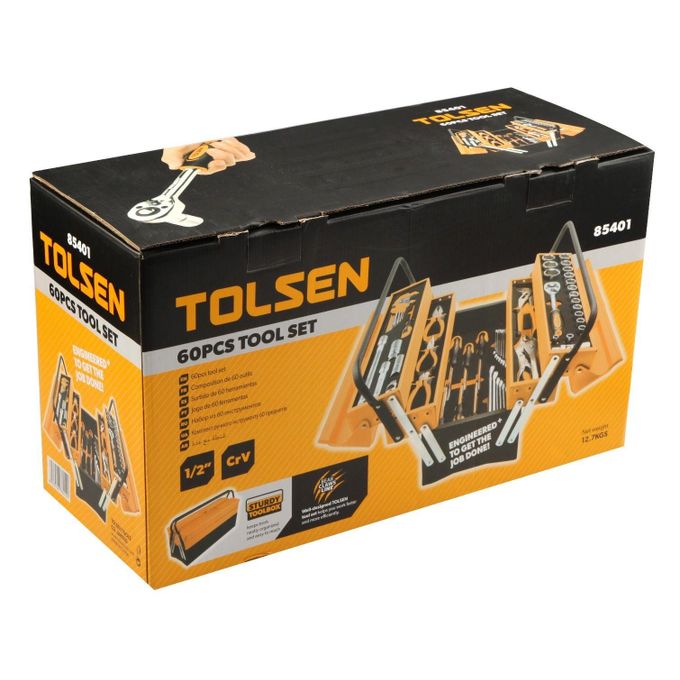 TOLSEN 60-Piece Toolbox Set – 5-Tray Metal Tool Box with CR-V Hand Tools