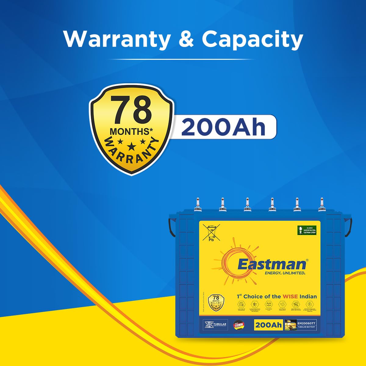 Eastman EM20060TT 200Ah 12V Tall Tubular Inverter Battery
