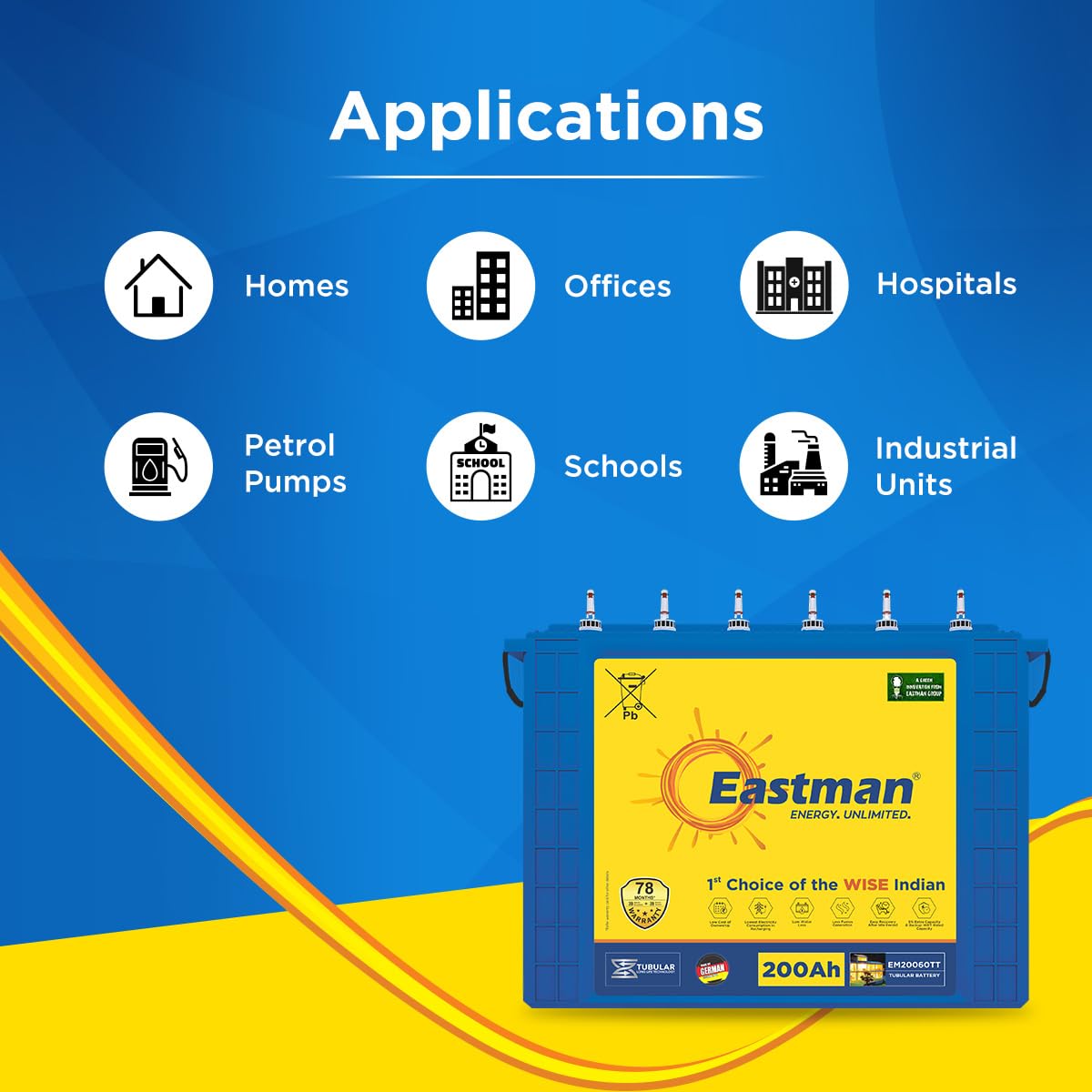 Eastman EM20060TT 200Ah 12V Tall Tubular Inverter Battery