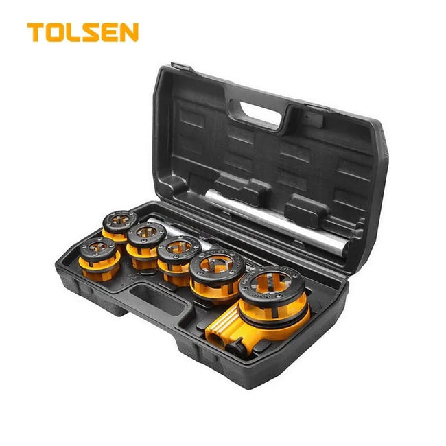 TOLSEN 33011 9-Piece Pipe Threading Set – BSPT Ratcheting Die Set