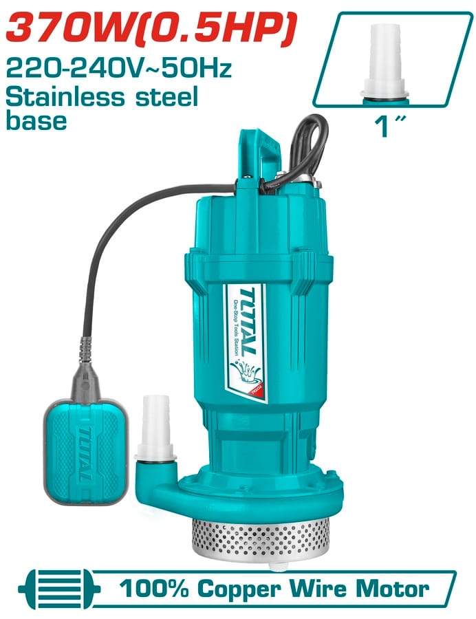TOTAL TWP63706 0.5HP Submersible Clean Water Pump – 370W, 17m Head, 100L/min