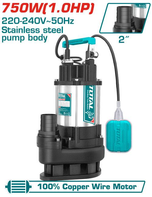 TOTAL TWP775016 1HP Sewage Submersible Pump – 750W, 13m Head, 350L/min