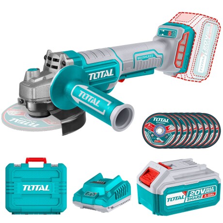 TOTAL 20V Cordless Angle Grinder – 115mm Brushless Kit with 4.0Ah Battery