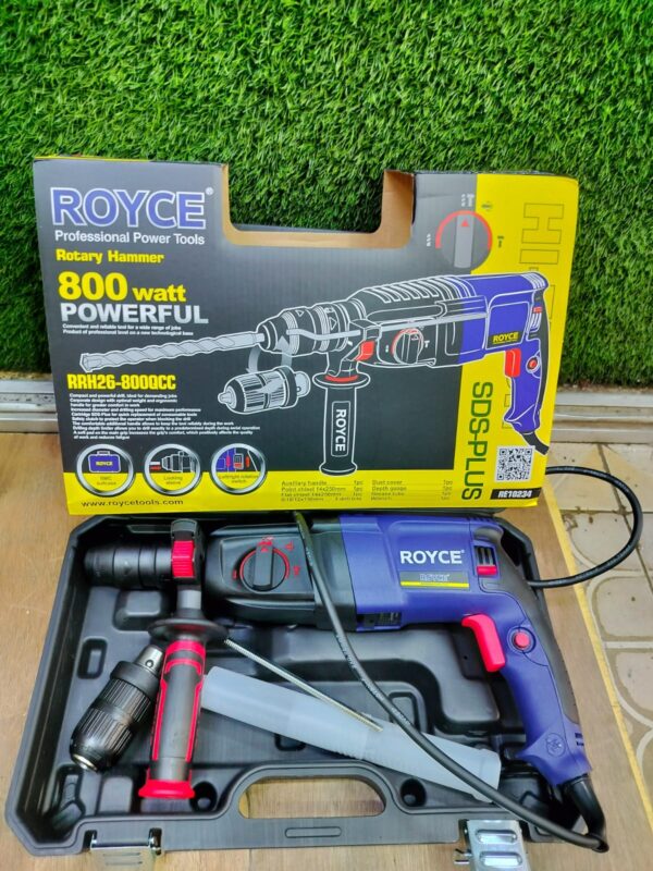 ROYCE RH26-800CG 800W Rotary Hammer – SDS Plus with Drill Chuck & Carry Case